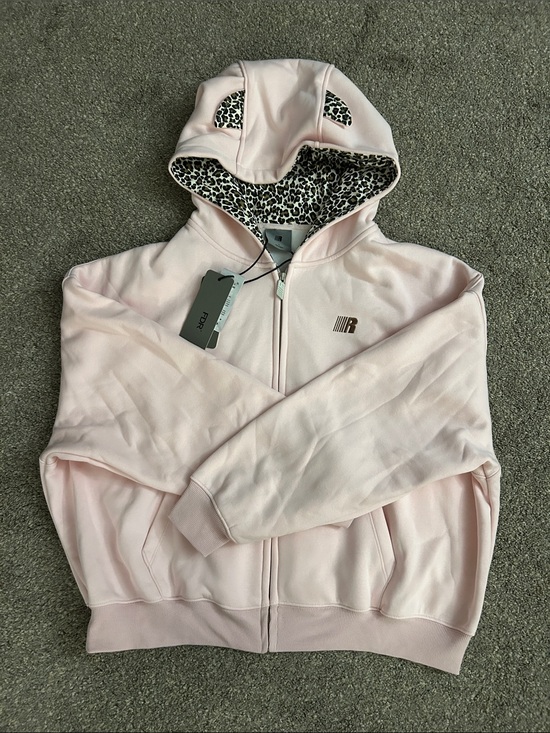 FDR Tops - FDR Heavyweight Light Pink Zip Hoodie with Leopard-Lined Hood